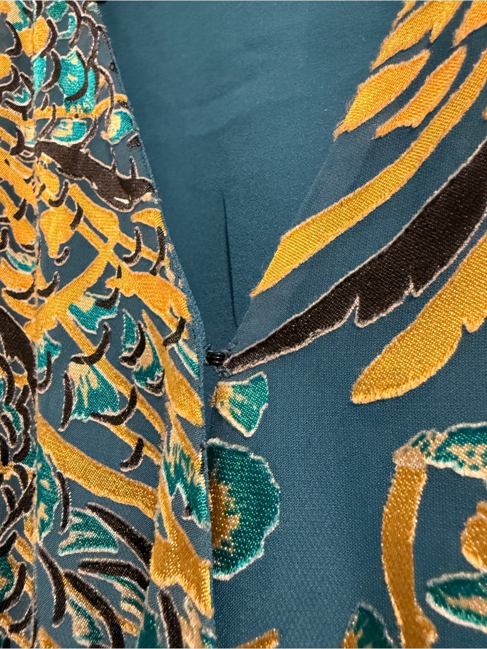 White House Black Market Teal and Gold Long Sleeve Midi Dress - Picture 4 of 14